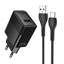 Адаптер Сетевой с кабелем Hoco CS111A USB 4,5A/22,5W (USB/Type-C) (black)