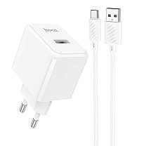 Адаптер Сетевой с кабелем Hoco CS111A USB 4,5A/22,5W (USB/Type-C) (white)